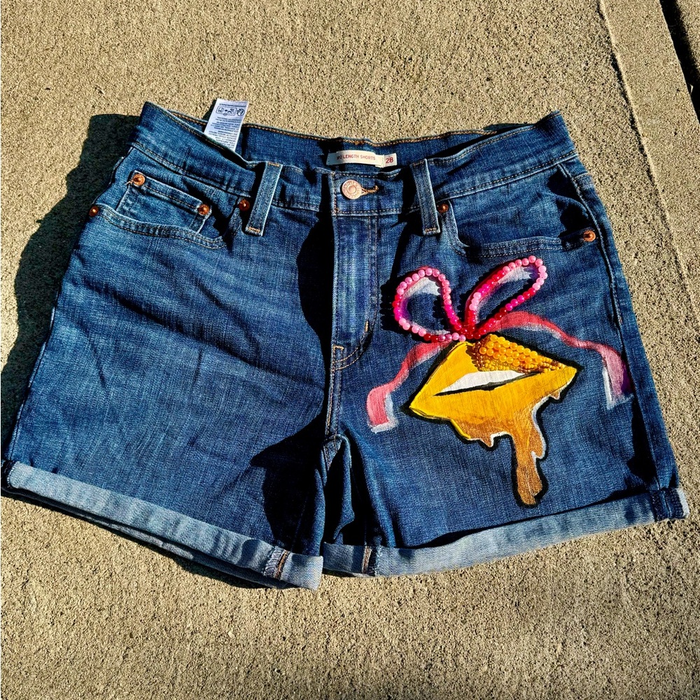 Levi's Blue Jean Shorts with Colorful Patch